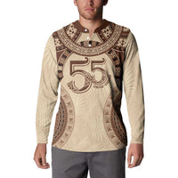 Bula Fiji Day 55th Anniversary Masi Tapa Button Sweatshirt Emerald Jubilee - Beige LT7 - Polynesian Pride