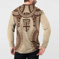 Bula Fiji Day 55th Anniversary Masi Tapa Button Sweatshirt Emerald Jubilee - Beige LT7 - Polynesian Pride