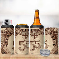 Bula Fiji Day 55th Anniversary Masi Tapa 4 in 1 Can Cooler Tumbler Emerald Jubilee - Beige - Polynesian Pride