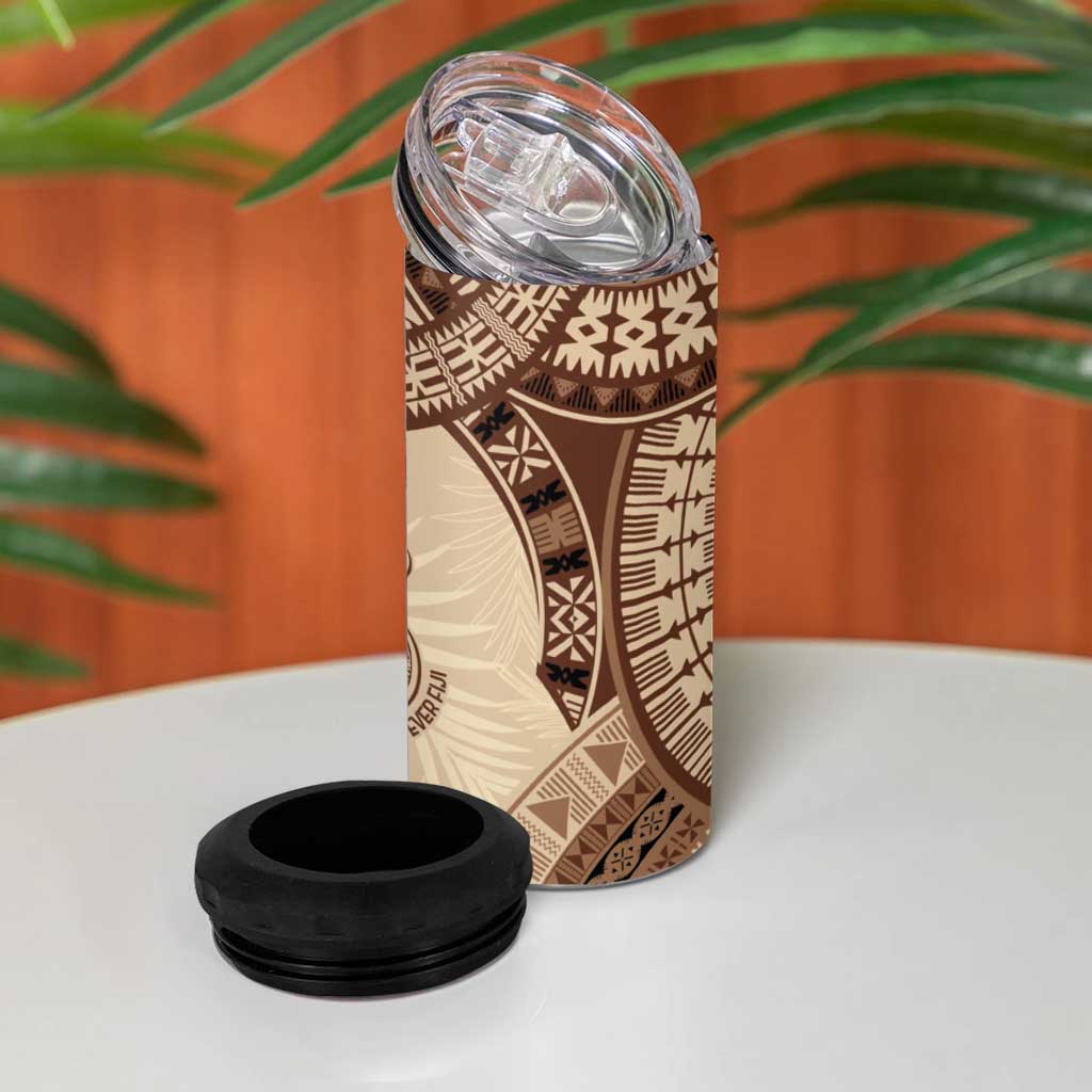 Bula Fiji Day 55th Anniversary Masi Tapa 4 in 1 Can Cooler Tumbler Emerald Jubilee - Beige - Polynesian Pride