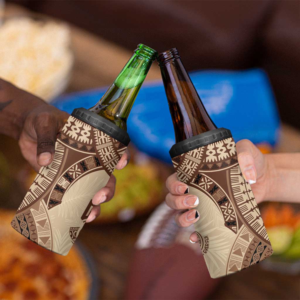 Bula Fiji Day 55th Anniversary Masi Tapa 4 in 1 Can Cooler Tumbler Emerald Jubilee - Beige - Polynesian Pride