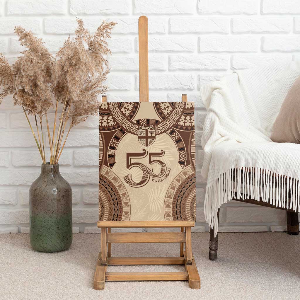 Bula Fiji Day 55th Anniversary Masi Tapa Canvas Wall Art Emerald Jubilee - Beige - Polynesian Pride