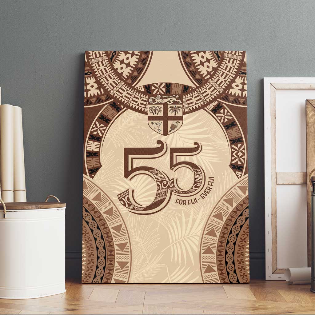 Bula Fiji Day 55th Anniversary Masi Tapa Canvas Wall Art Emerald Jubilee - Beige - Polynesian Pride