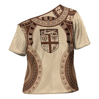 Bula Fiji Day 55th Anniversary Masi Tapa Cross Shoulder Shirt Emerald Jubilee - Beige LT7 - Polynesian Pride