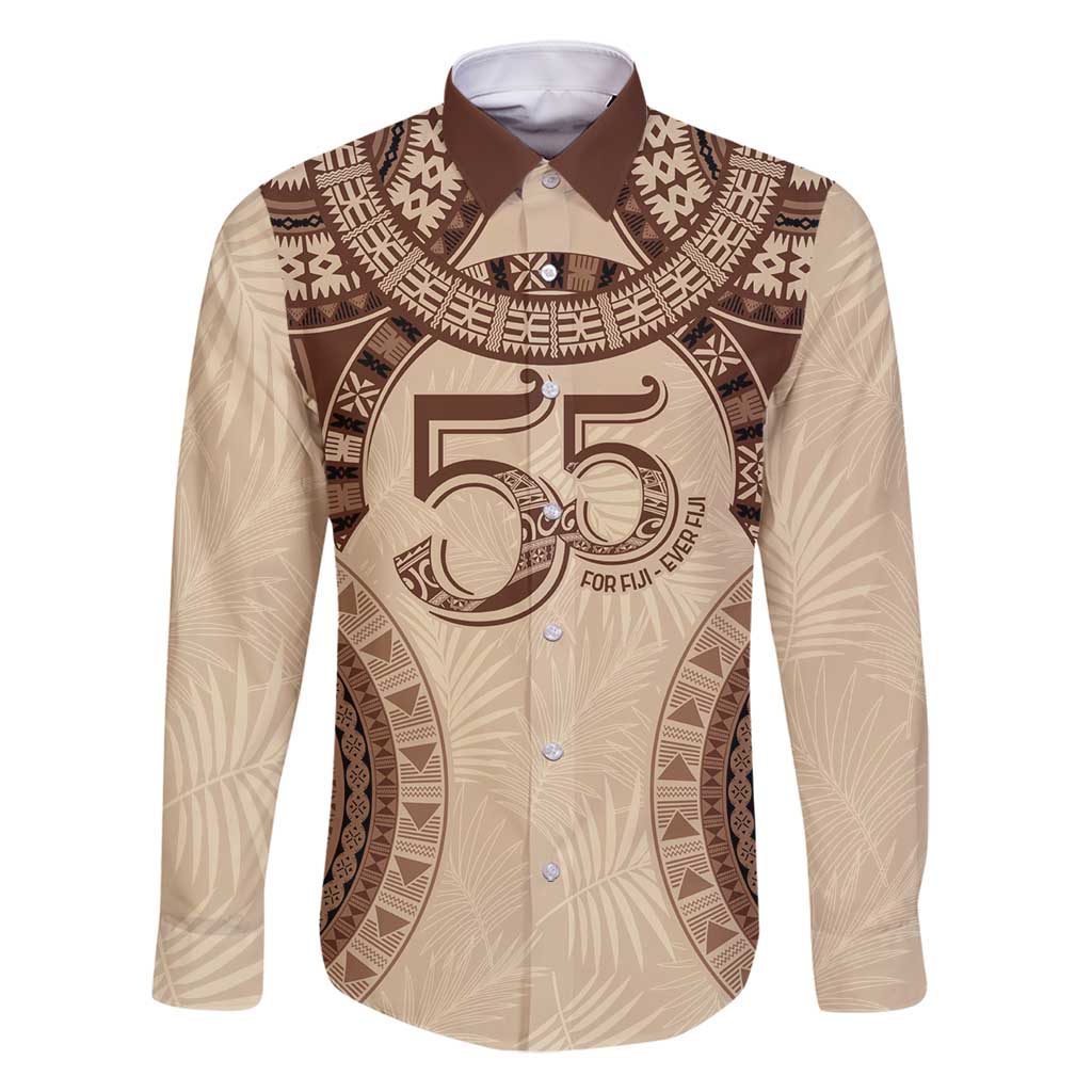 Bula Fiji Day 55th Anniversary Masi Tapa Family Matching Long Sleeve Bodycon Dress and Hawaiian Shirt Emerald Jubilee - Beige - Polynesian Pride