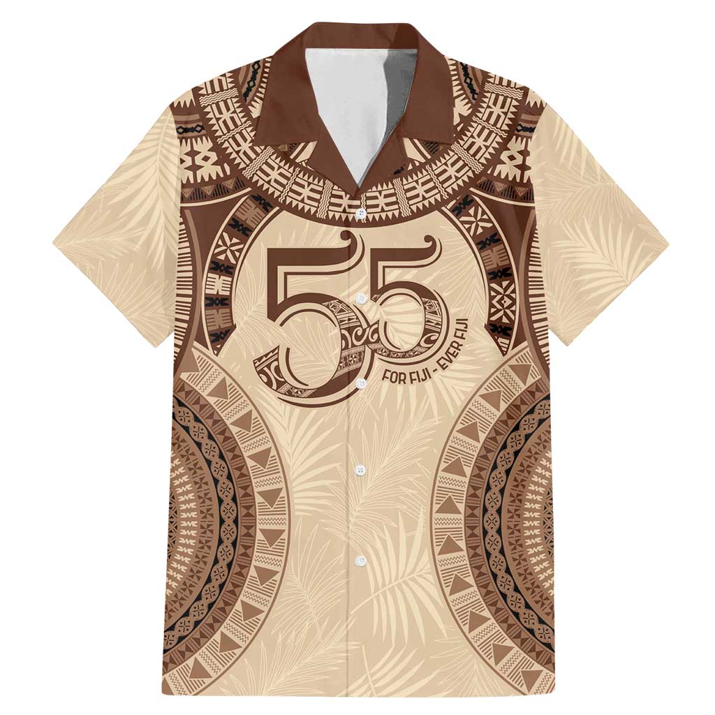 Bula Fiji Day 55th Anniversary Masi Tapa Family Matching Mermaid Dress and Hawaiian Shirt Emerald Jubilee - Beige - Polynesian Pride