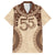 Bula Fiji Day 55th Anniversary Masi Tapa Family Matching Off The Shoulder Long Sleeve Dress and Hawaiian Shirt Emerald Jubilee - Beige - Polynesian Pride