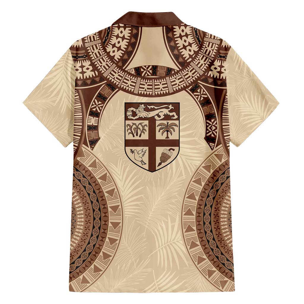 Bula Fiji Day 55th Anniversary Masi Tapa Family Matching Off Shoulder Short Dress and Hawaiian Shirt Emerald Jubilee - Beige - Polynesian Pride