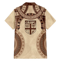 Bula Fiji Day 55th Anniversary Masi Tapa Family Matching Off Shoulder Short Dress and Hawaiian Shirt Emerald Jubilee - Beige - Polynesian Pride