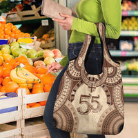 Bula Fiji Day 55th Anniversary Masi Tapa Grocery Bag Emerald Jubilee - Beige - Polynesian Pride