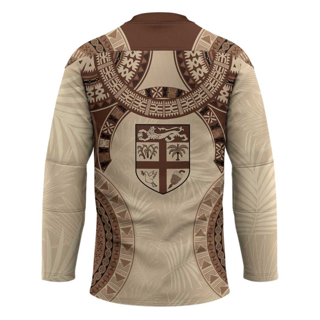 Bula Fiji Day 55th Anniversary Masi Tapa Hockey Jersey Emerald Jubilee - Beige - Polynesian Pride