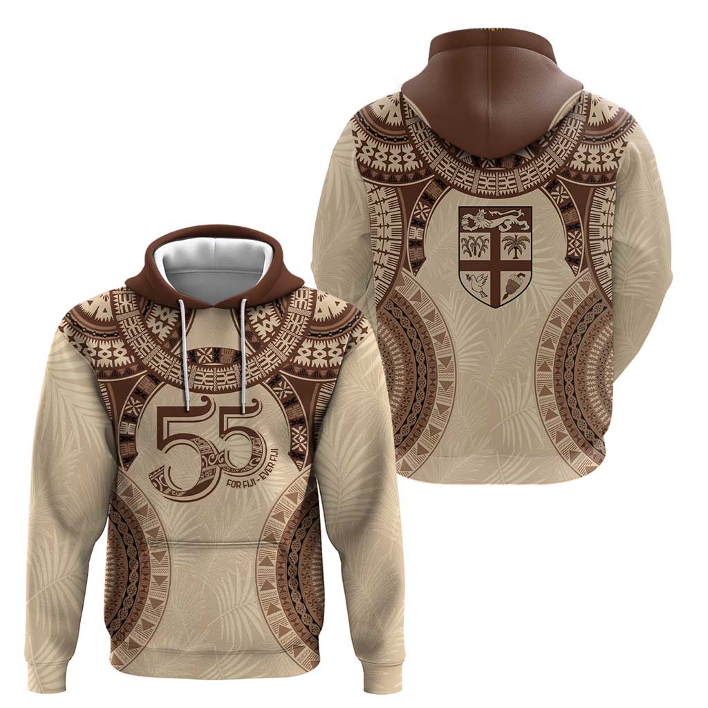 Bula Fiji Day 55th Anniversary Masi Tapa Hoodie Emerald Jubilee - Beige - Polynesian Pride