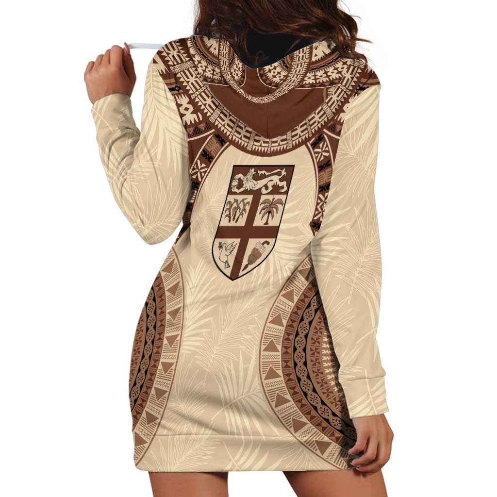 Bula Fiji Day 55th Anniversary Masi Tapa Hoodie Dress Emerald Jubilee - Beige - Polynesian Pride