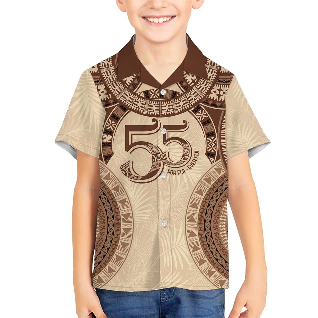 Bula Fiji Day 55th Anniversary Masi Tapa Kid Hawaiian Shirt Emerald Jubilee - Beige LT7 Kid Beige - Polynesian Pride