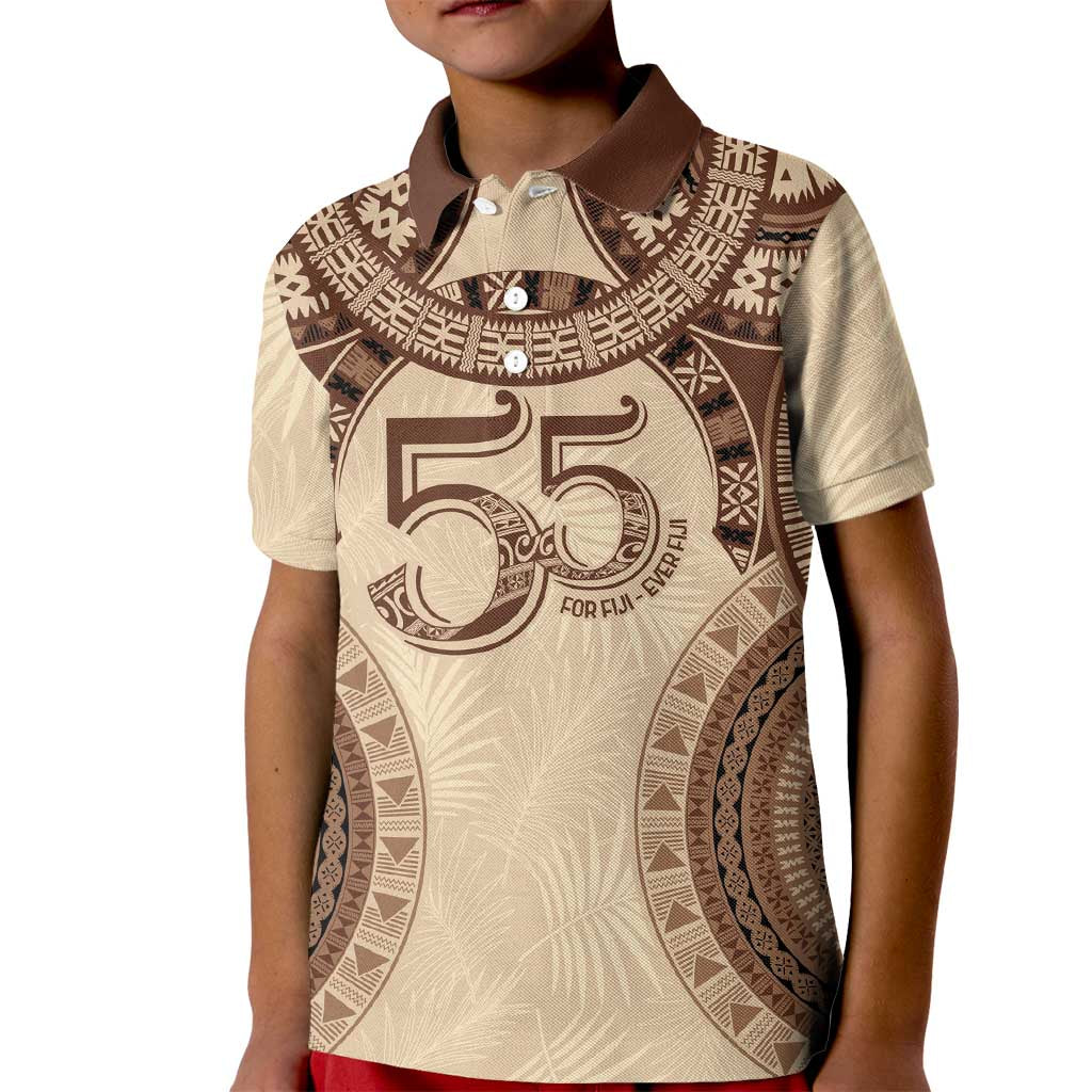 Bula Fiji Day 55th Anniversary Masi Tapa Kid Polo Shirt Emerald Jubilee - Beige LT7 Kid Beige - Polynesian Pride