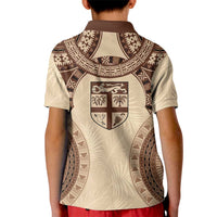 Bula Fiji Day 55th Anniversary Masi Tapa Kid Polo Shirt Emerald Jubilee - Beige LT7 - Polynesian Pride