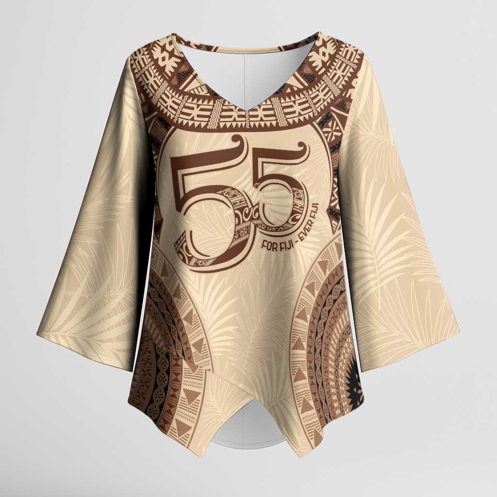 Bula Fiji Day 55th Anniversary Masi Tapa Kimono Sleeve Blouse Emerald Jubilee - Beige - Polynesian Pride