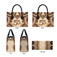 Bula Fiji Day 55th Anniversary Masi Tapa Leather Bag Emerald Jubilee - Beige - Polynesian Pride