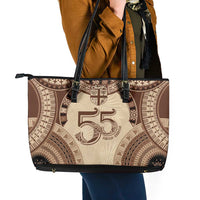 Bula Fiji Day 55th Anniversary Masi Tapa Leather Tote Bag Emerald Jubilee - Beige LT7 - Polynesian Pride