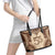 Bula Fiji Day 55th Anniversary Masi Tapa Leather Tote Bag Emerald Jubilee - Beige - Polynesian Pride