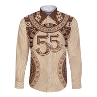 Bula Fiji Day 55th Anniversary Masi Tapa Long Sleeve Button Shirt Emerald Jubilee - Beige LT7 Unisex Beige - Polynesian Pride