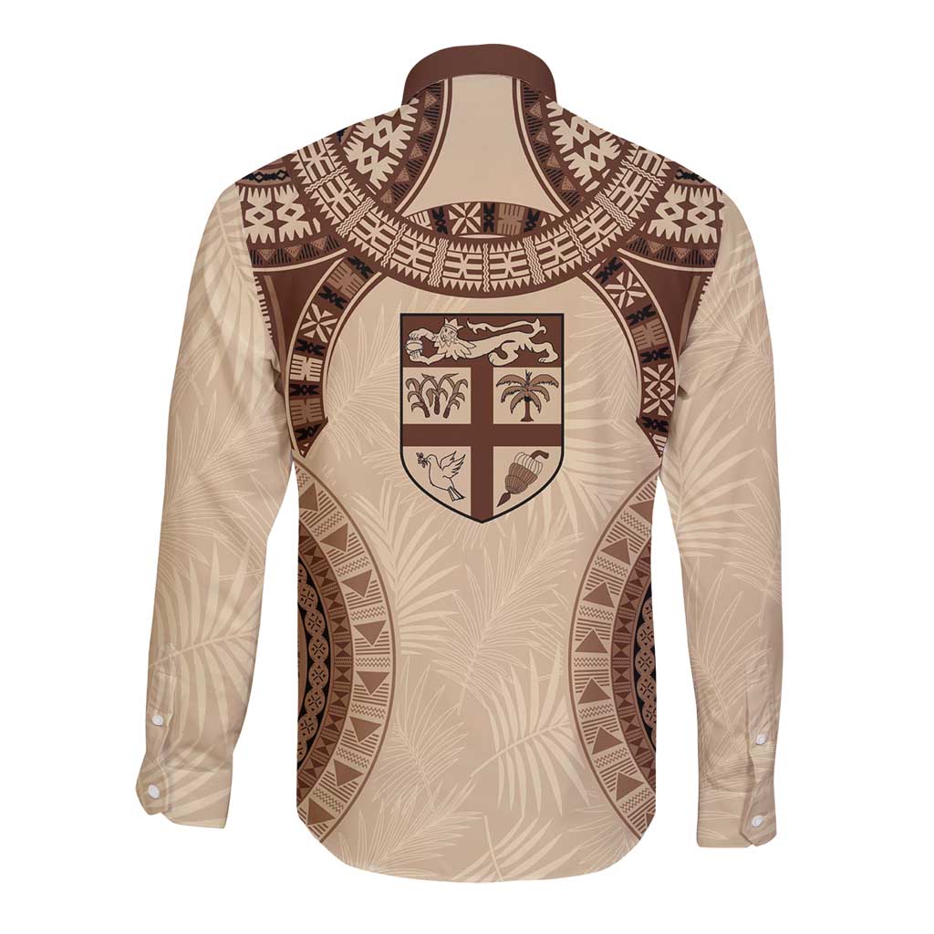 Bula Fiji Day 55th Anniversary Masi Tapa Long Sleeve Button Shirt Emerald Jubilee - Beige LT7 - Polynesian Pride