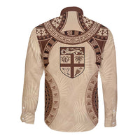 Bula Fiji Day 55th Anniversary Masi Tapa Long Sleeve Button Shirt Emerald Jubilee - Beige LT7 - Polynesian Pride
