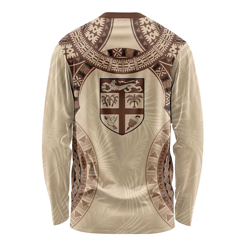 Bula Fiji Day 55th Anniversary Masi Tapa Long Sleeve Shirt Emerald Jubilee - Beige LT7 - Polynesian Pride