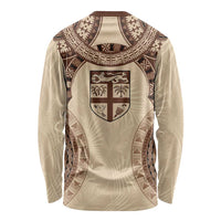 Bula Fiji Day 55th Anniversary Masi Tapa Long Sleeve Shirt Emerald Jubilee - Beige LT7 - Polynesian Pride