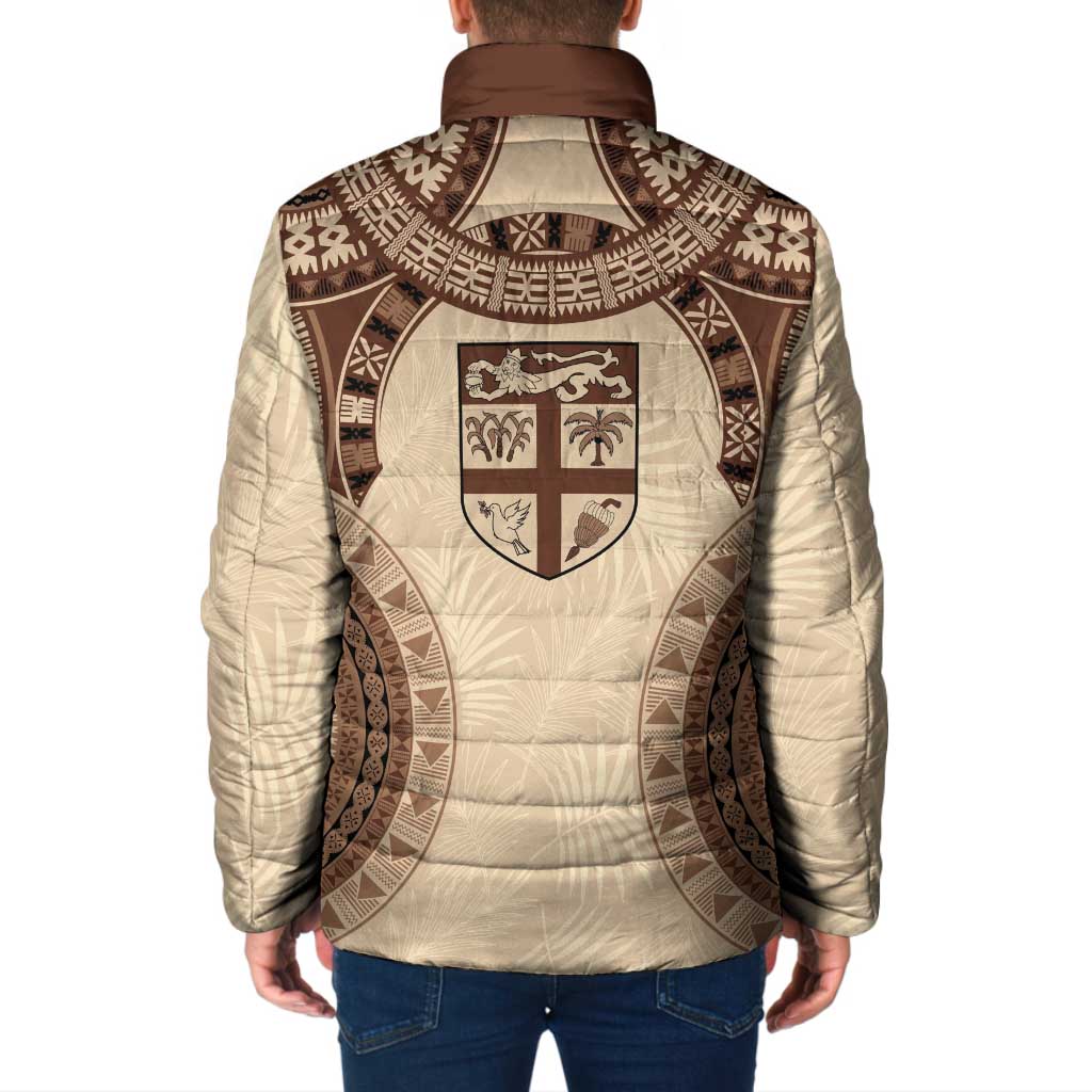 Bula Fiji Day 55th Anniversary Masi Tapa Padded Jacket Emerald Jubilee - Beige LT7 - Polynesian Pride