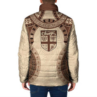 Bula Fiji Day 55th Anniversary Masi Tapa Padded Jacket Emerald Jubilee - Beige LT7 - Polynesian Pride