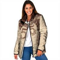 Bula Fiji Day 55th Anniversary Masi Tapa Padded Jacket Emerald Jubilee - Beige LT7 Women Beige - Polynesian Pride