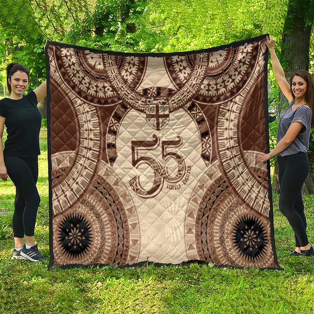 Bula Fiji Day 55th Anniversary Masi Tapa Quilt Emerald Jubilee - Beige - Polynesian Pride