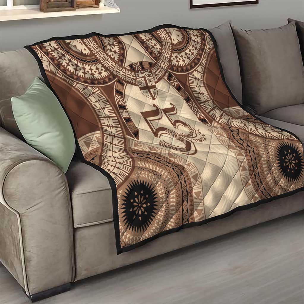Bula Fiji Day 55th Anniversary Masi Tapa Quilt Emerald Jubilee - Beige - Polynesian Pride