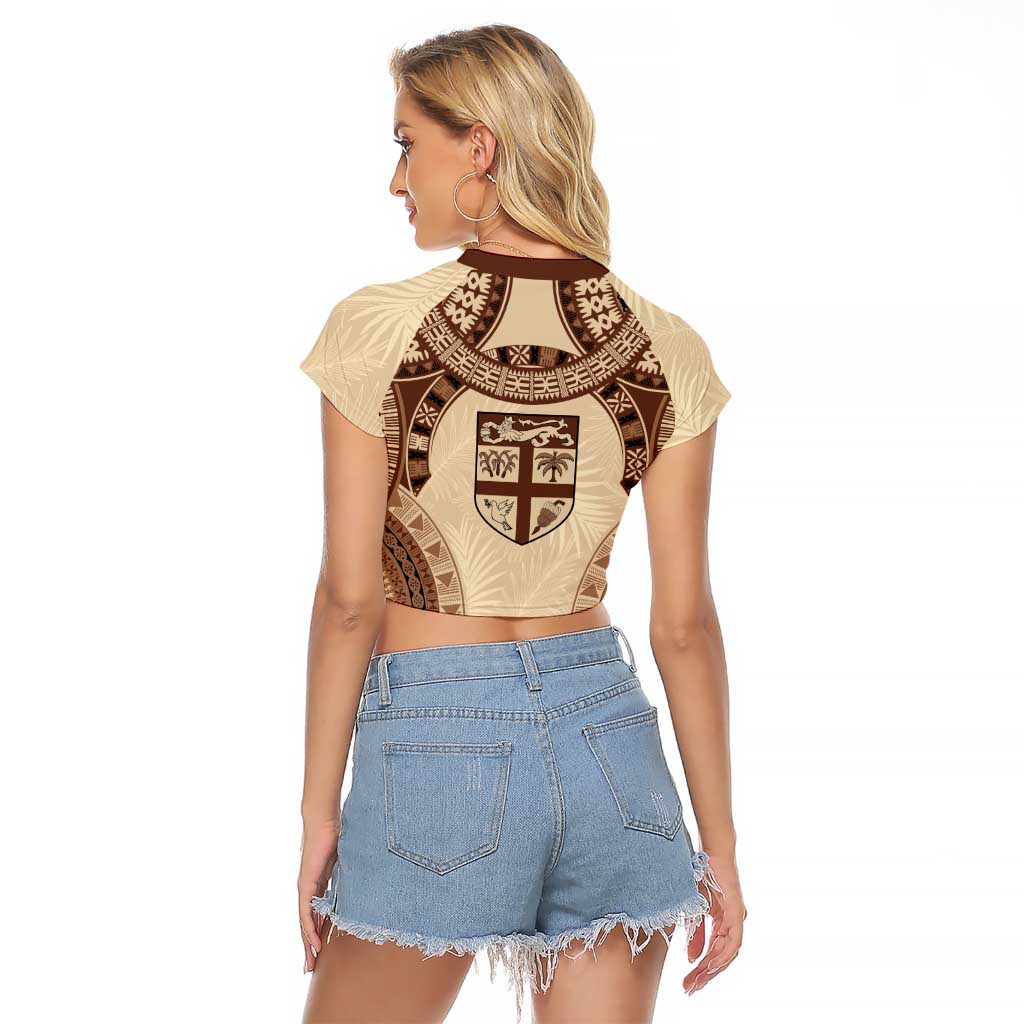 Bula Fiji Day 55th Anniversary Masi Tapa Raglan Cropped T Shirt Emerald Jubilee - Beige - Polynesian Pride