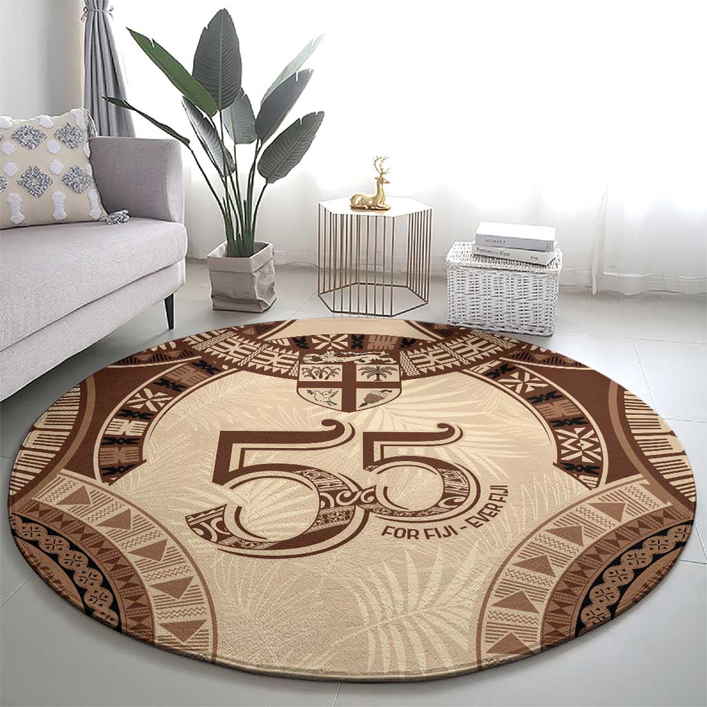 Bula Fiji Day 55th Anniversary Masi Tapa Round Carpet Emerald Jubilee - Beige - Polynesian Pride