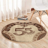 Bula Fiji Day 55th Anniversary Masi Tapa Round Carpet Emerald Jubilee - Beige - Polynesian Pride