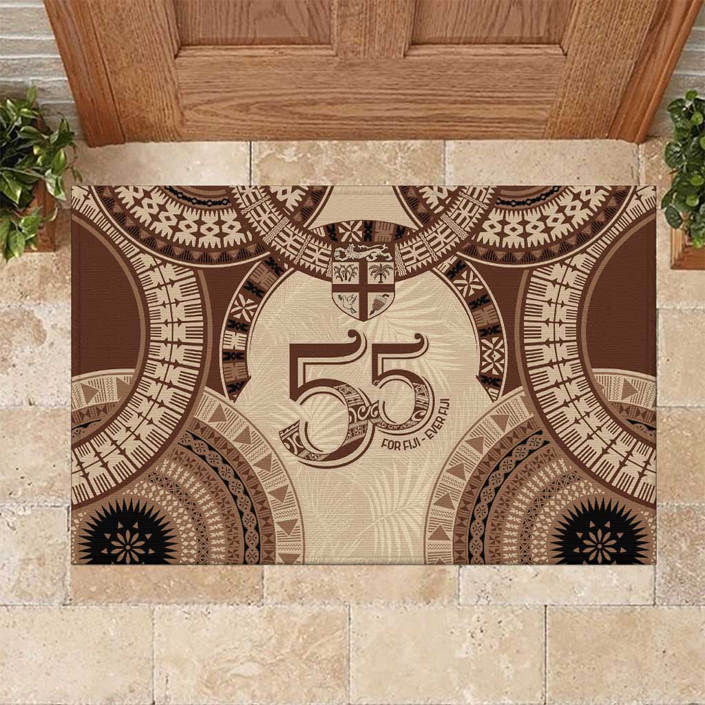 Bula Fiji Day 55th Anniversary Masi Tapa Rubber Doormat Emerald Jubilee - Beige - Polynesian Pride