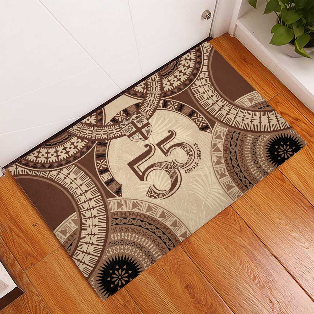 Bula Fiji Day 55th Anniversary Masi Tapa Rubber Doormat Emerald Jubilee - Beige LT7 - Polynesian Pride