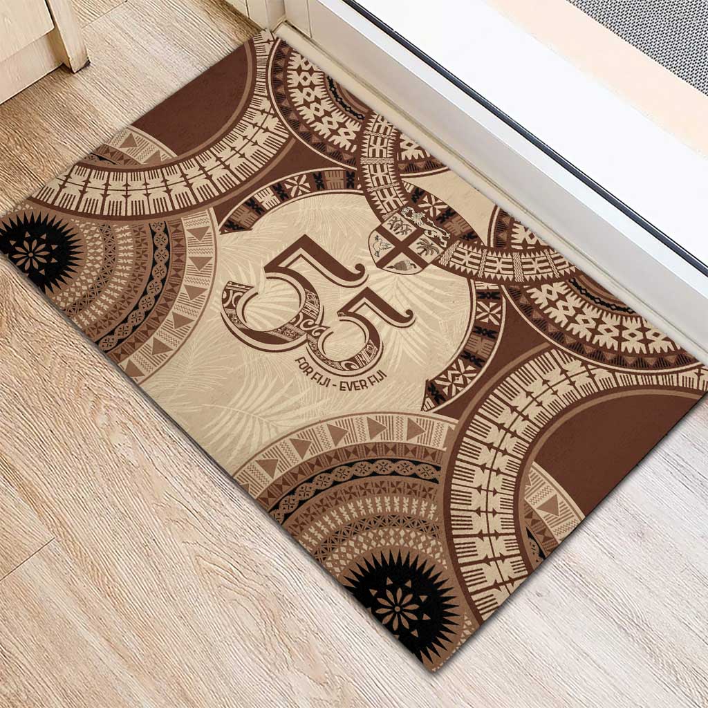 Bula Fiji Day 55th Anniversary Masi Tapa Rubber Doormat Emerald Jubilee - Beige LT7 - Polynesian Pride