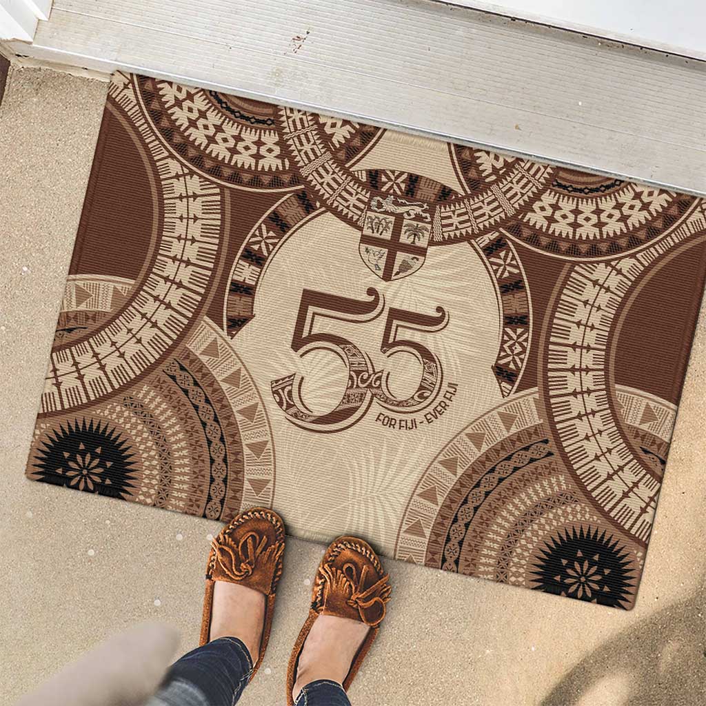 Bula Fiji Day 55th Anniversary Masi Tapa Rubber Doormat Emerald Jubilee - Beige LT7 - Polynesian Pride