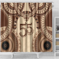 Bula Fiji Day 55th Anniversary Masi Tapa Shower Curtain Emerald Jubilee - Beige - Polynesian Pride