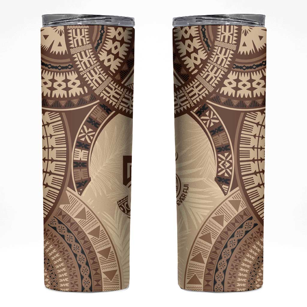 Bula Fiji Day 55th Anniversary Masi Tapa Skinny Tumbler Emerald Jubilee - Beige - Polynesian Pride