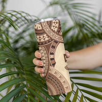 Bula Fiji Day 55th Anniversary Masi Tapa Skinny Tumbler Emerald Jubilee - Beige - Polynesian Pride