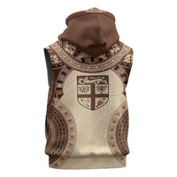 Bula Fiji Day 55th Anniversary Masi Tapa Sleeveless Hoodie Emerald Jubilee - Beige - Polynesian Pride