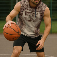 Bula Fiji Day 55th Anniversary Masi Tapa Sleeveless Hoodie Emerald Jubilee - Beige - Polynesian Pride