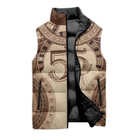 Bula Fiji Day 55th Anniversary Masi Tapa Sleeveless Puffer Jacket Emerald Jubilee - Beige LT7 - Polynesian Pride