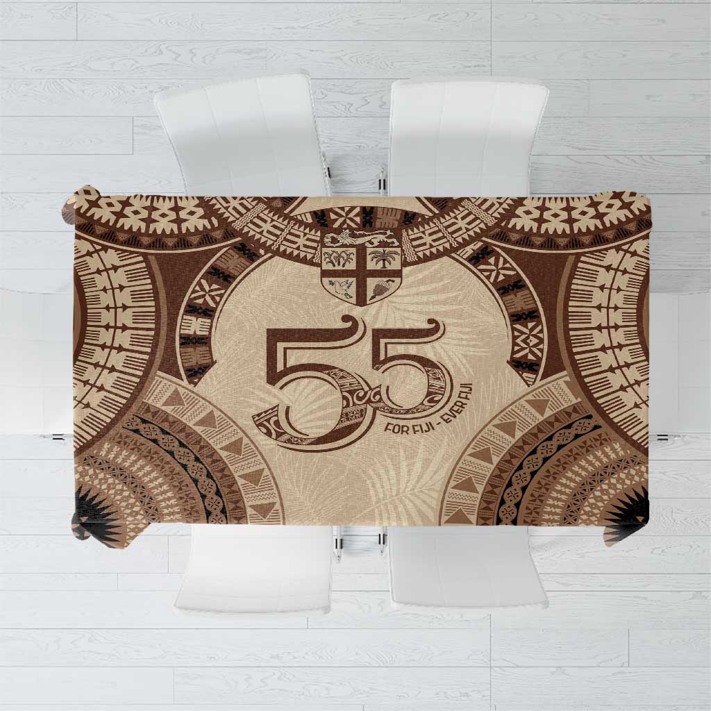 Bula Fiji Day 55th Anniversary Masi Tapa Tablecloth Emerald Jubilee - Beige - Polynesian Pride