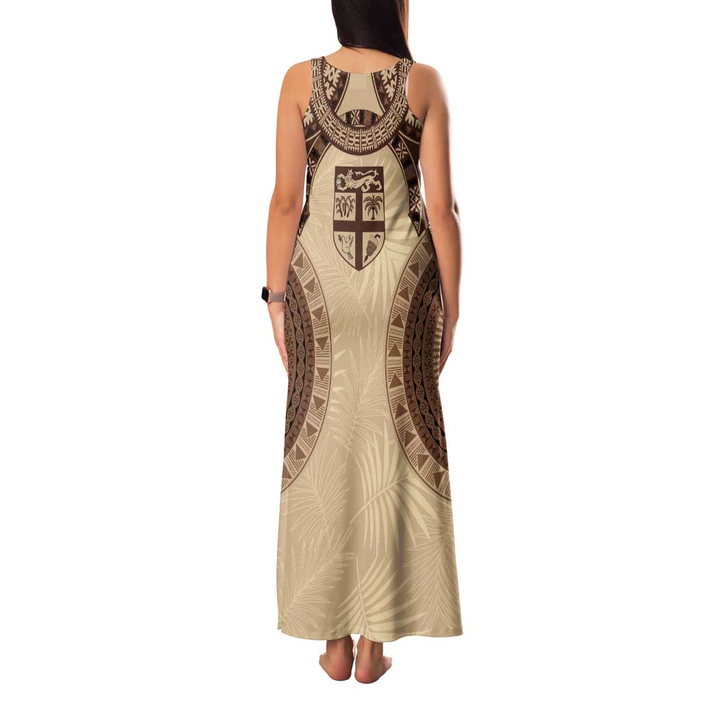Bula Fiji Day 55th Anniversary Masi Tapa Tank Maxi Dress Emerald Jubilee - Beige - Polynesian Pride