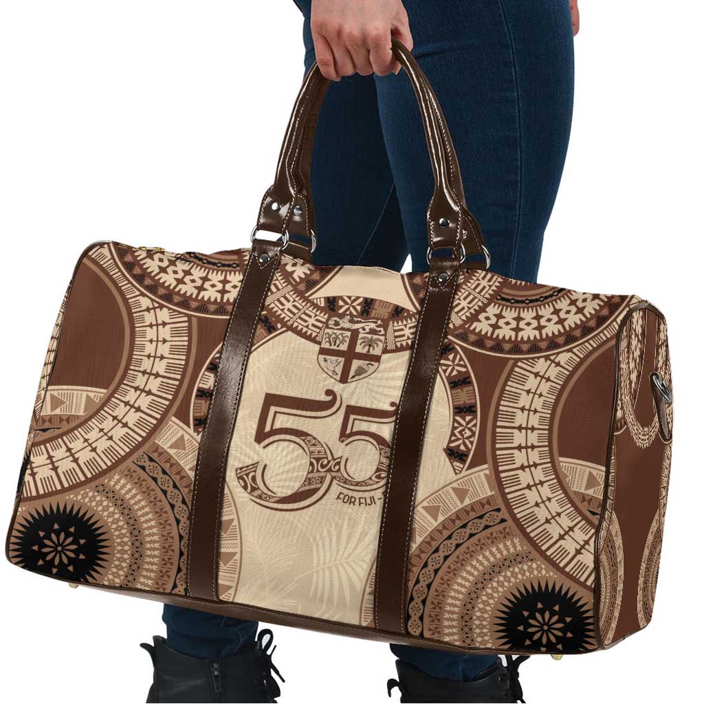 Bula Fiji Day 55th Anniversary Masi Tapa Travel Bag Emerald Jubilee - Beige - Polynesian Pride